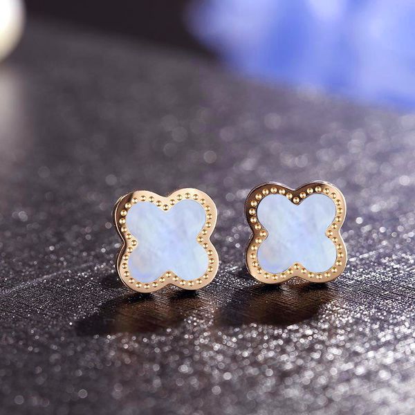 

titanium steel leaf studs 18k rose gold plated earrings for women fashion design shell flower jewelry gift black green white red leaves char, Golden;silver