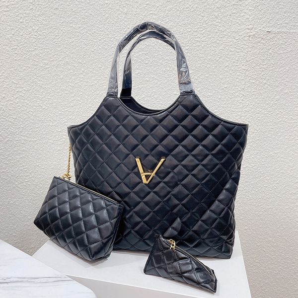 

3pcs evening bags women designer tote bag large shopping shoulder bags handbag purse fashion nubuck genuine leather black classic lattice