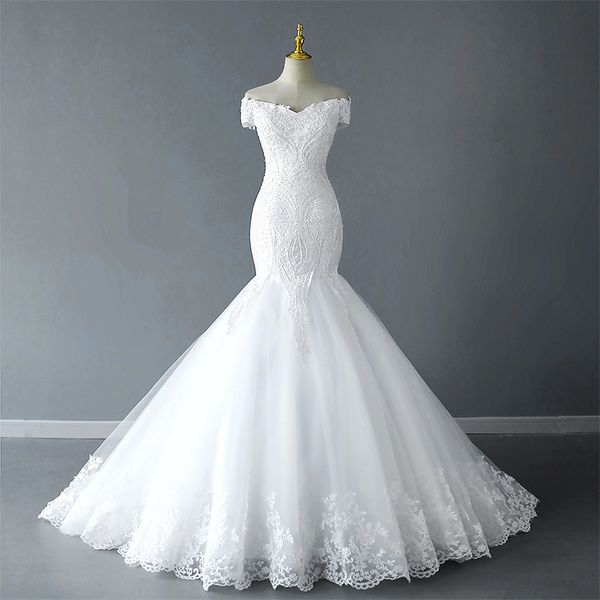

2022 mermaid wedding dresses formal bridal gowns sweetheart embroidery lace appliques crystal beads luxury illusion sweep train plus size ve, White