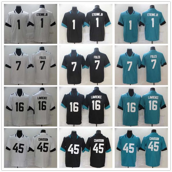 

football jacksonville''jaguars''new jerseys 1 travis etienne jr. 7 nick foles 16 trevor lawrence chaisson tebow, Black;red