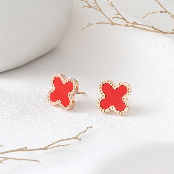 

titanium steel leaf studs earrings for women brand 18k rose gold plated fashion shell flower jewelry gifts black green white red leaves char, Golden;silver