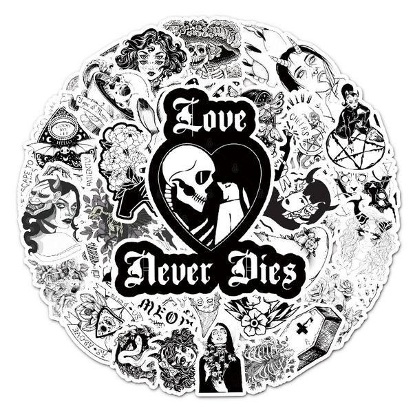 

50pcs gothic stickers for water bottle black white skull sticker