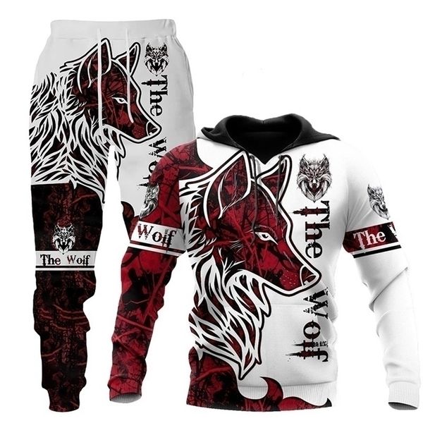 

mens tracksuits wolf 3d printed hoodie pants suit male autumn and winter casual sweashirt pullover men tracksuit set fashion clothing 220930, Gray