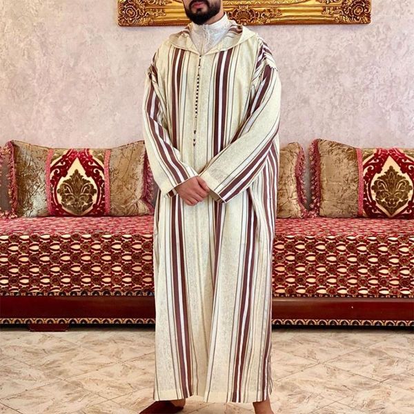 

ethnic clothing lapel muslim mens long sleeve thobe middle east saudi arab kaftan islamic abaya dress dubai robes with striped pattern 101a, Red