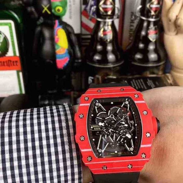 

watch designer luxury mens mechanical richa milles wrist business leisure rm3502 automatic mechanical red carbon fiber tape men's es si, Slivery;golden