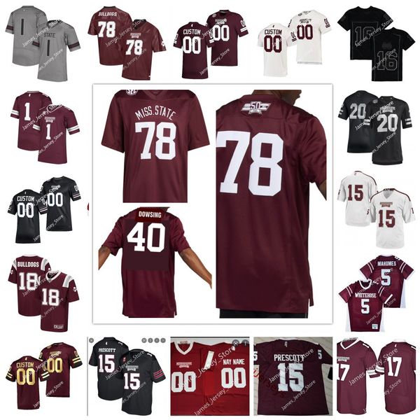 

mississippi state bull dogs stitched football jersey 2022 ncaa custom john lewis ketravion hargrove aaron brule jalen green nathan pickering, Black