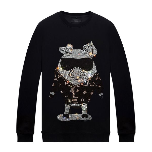 

autumn winter mens pullover sweatshirts with rhinestone designs - casual long sleeves clothes multiple styles, Black