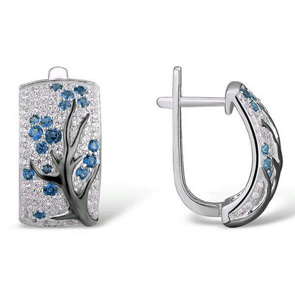 

delicate flowers trendy hoop earrings retro crystal plum tree branch blossom drop earrings wedding jewelry, Golden;silver