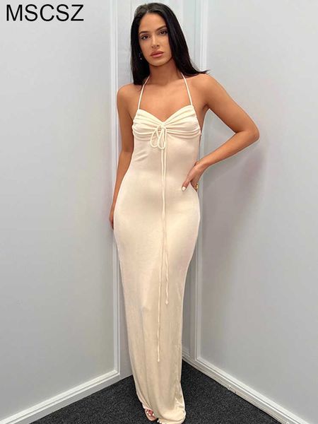 

party dresses halter backless maxi dress for women 2022 bodycon bandage beach party dress cut out ruched summer long dress elegant t220930, White;black