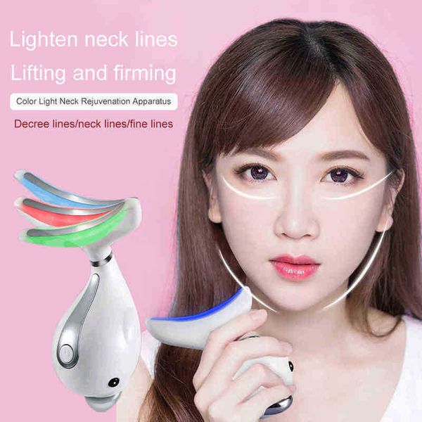 

3 colors led pn therapy neck and face lifting tool ipl vibration skin tighten reduce double chin anti wrinkle remove device 220516