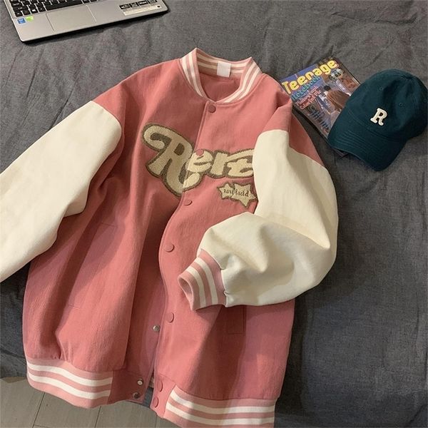 

women's jackets baseball couple bomber vintage oversize print racer varsity hiphop streetwear coat 220930, Black;brown