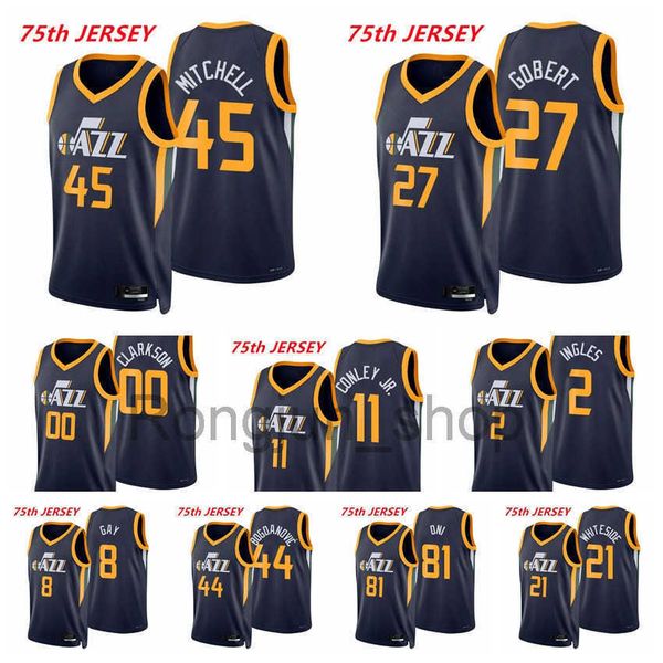 

diamond 2021-22 75th anniversary printed mens basketball donovan mitchell 45 bojan bogdanovic joe ingles rudy gobert mike conley jr., White;black