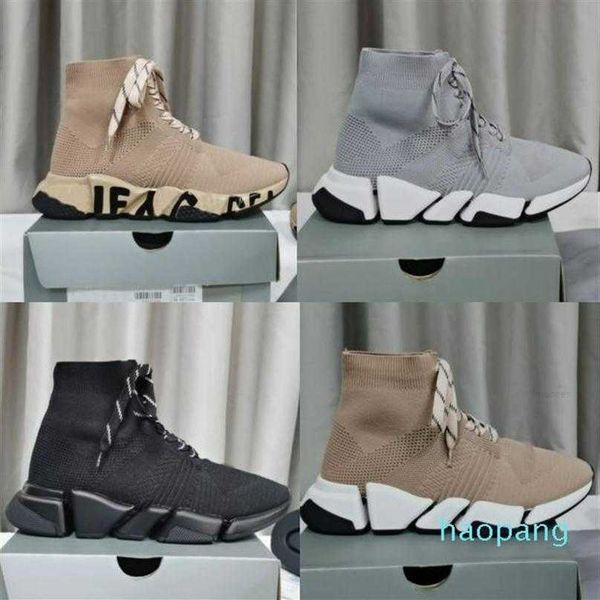 

new triple s knit socks shoes mesh speed 2 0 trainer high race runners men and women designer sneaker casual train ito ''bal298x, Black