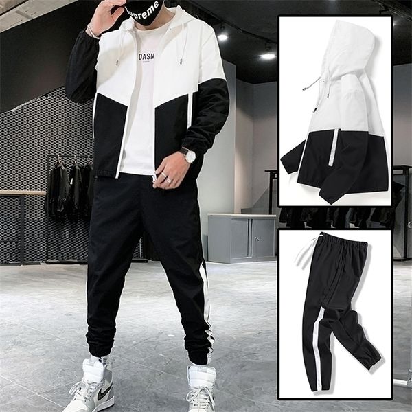 

mens tracksuits tracksuit casual set korean style 2 piece sets clothes joggers streetwear fashion fitness spring autumn male suits 220930, Gray