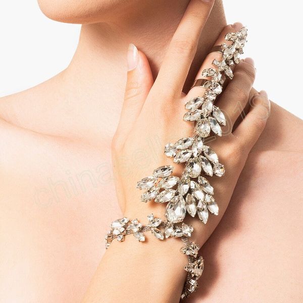 

statement crystal geometric bracelet luxury rhinestone hand ring jewelry bangle bracelets for women wedding party jewelry, Golden;silver