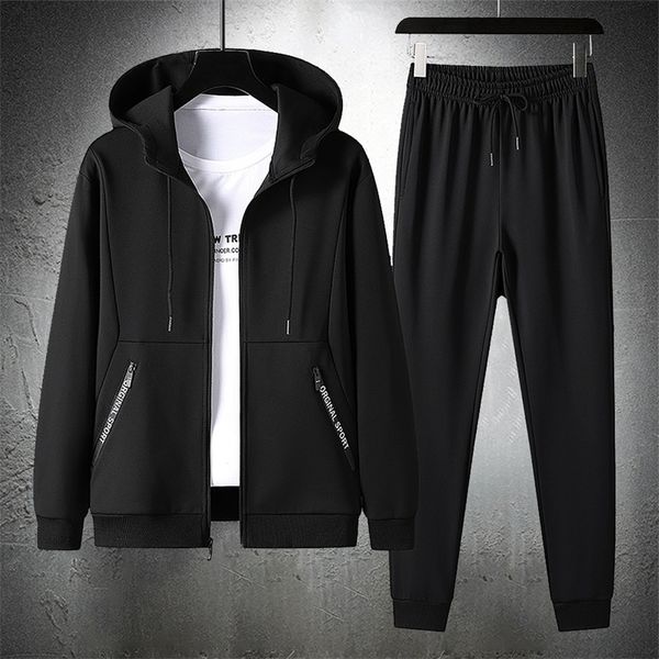 

mens tracksuits tracksuit set with hood 2 piece lightweight jogging suit spring and autumn sportswear clothes running 220930, Gray