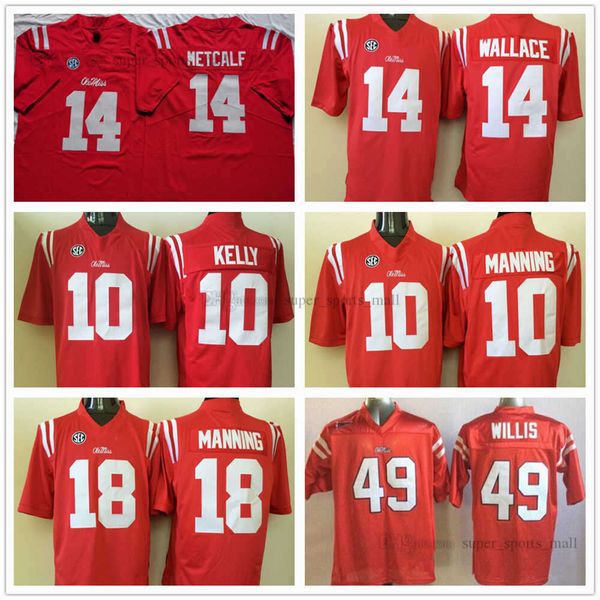 

miss ncaa ole rebels college football jersey 14 bo wallace 10 chad kelly 18 achie manning 49 patrick willis stitched red white, Black