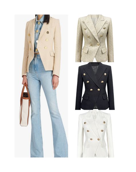 

high-quality geometric pattern double-breasted blazer for office lady, White;black