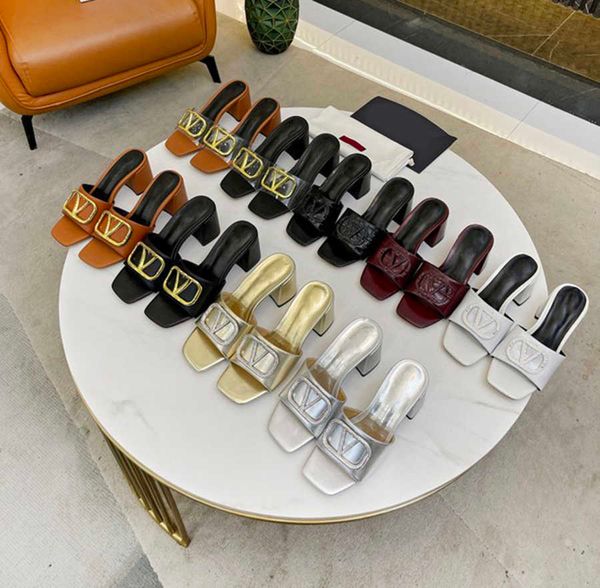 

women heeled sandals slippers indoor signature slide grainy cowhide casual sandal summer designer luxury fashion ladies beach flat flip, Black