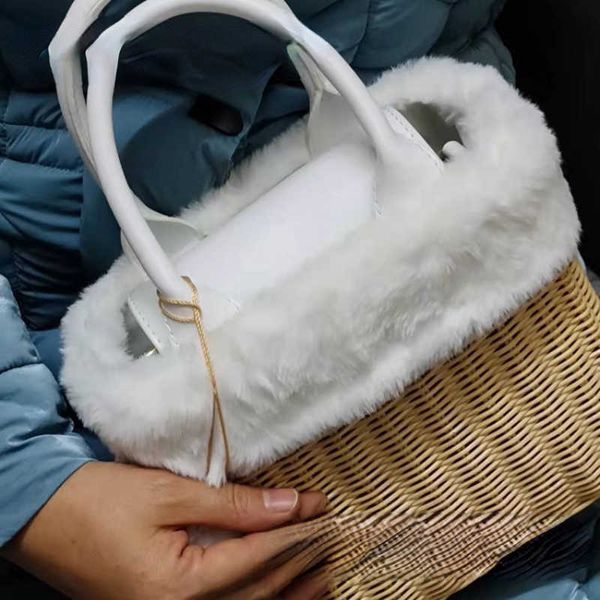 

clutch bags purse cane woven rabbit hair handbag women's messenger bag handbag shoulder bag 220920