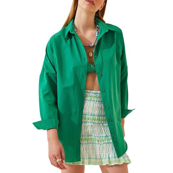 

women's dress shirt blouse long sleeve loose button colorful, White