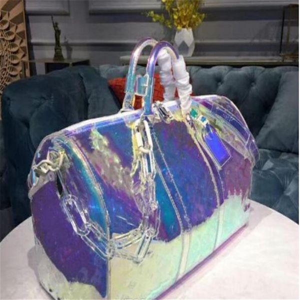 

designer luxury handbags purse 50cm keepall laser pvc transparent duffle bag brilliant colour luggage travel bag large capacity ha253z