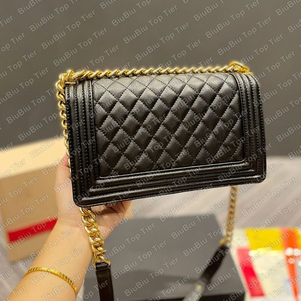 

10a tier quality boy bags 25cm chain flap quilted bag luxury designer women calfskin caviar leather shoulder bag crossbody handbags purse cl