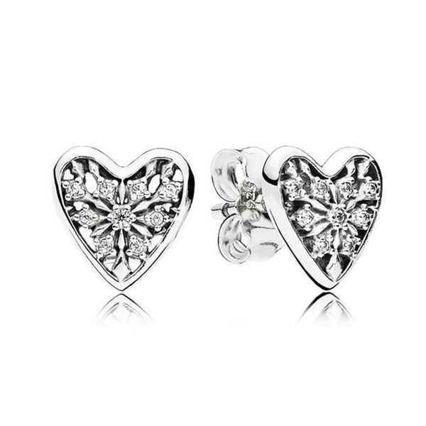 

real 925 sterling silver heart of winter stud earring set original box for pandora cz diamond earrings girls women jewelry279r, Golden;silver
