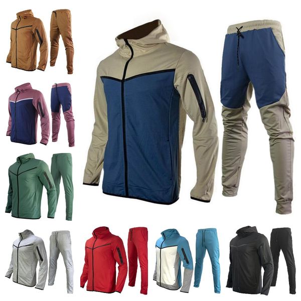 

thin mens sportswear tech fleece pants tracksuit men womens loose sports leisure fitness running jacket hooded coat sportwear pant tracksuit, Black