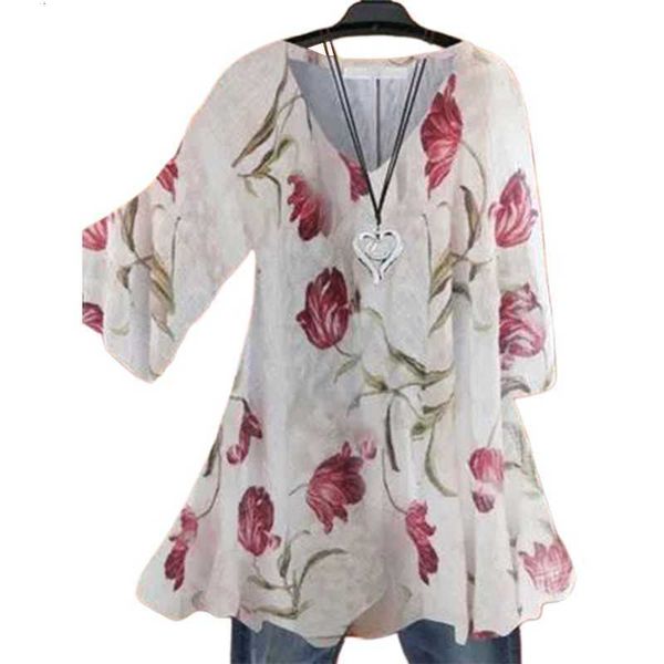 

long women's shirt 2022 temperament casual print pullover, White