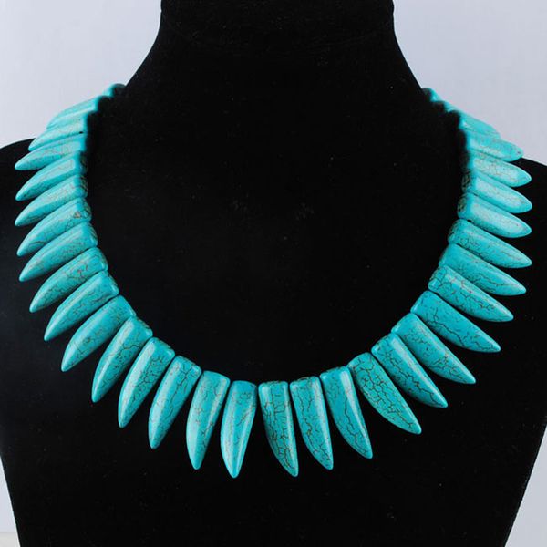 

howlite turquoise graduated stick spike necklace choker beads jewelry 15.5" beaded men's and women's holiday gift bf305, Silver