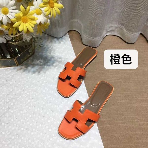 

higversion leather sandal oran shoes designer slipper women's slippers h-tow herm bear versatile color matching wearing flat bottomed b
