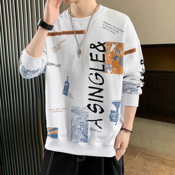 

hip hop harajuku printed sweatshirt no hood men fashion clothing autumn winter casual long sleeve shirts, Black
