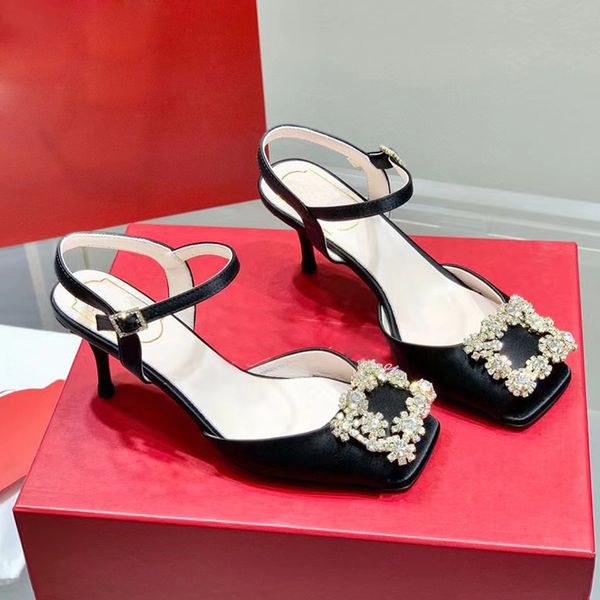 

designer shoes rhinestones snowflake buckle embellished stiletto heels sandals 65mm evening shoes for women high heeled luxury designers ank, Black