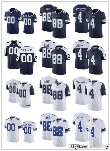 

football jerseys custom dallas''cowboys''men 4 dak prescott 11 micah parsons 88 ceedee lamb, Black
