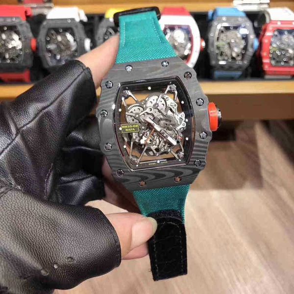 

watches wristwatch luxury richa milles designer carbon fiber men's automatic mechanical watch hollowed out leather tape fashion luminou, Slivery;golden