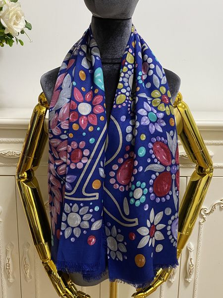 

women's fashion scarf size 130cm -130cm silk wool material blue color print letters floral pattern square scarves pashmina, Blue;gray