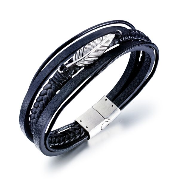 

vintage leather bracelet fashion hand-knitted multi-layer feather leaf bracelet and men's bracelets gift, Golden;silver