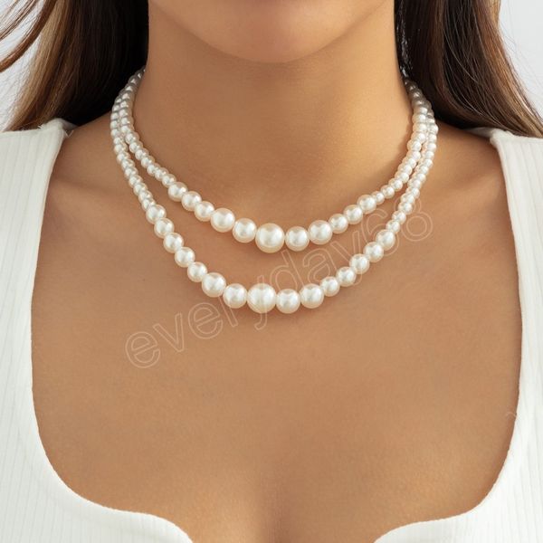 

layered pearl beads choker necklace for women charms wedding beaded chain necklaces set fashion jewelry on neck collar gift, Golden;silver