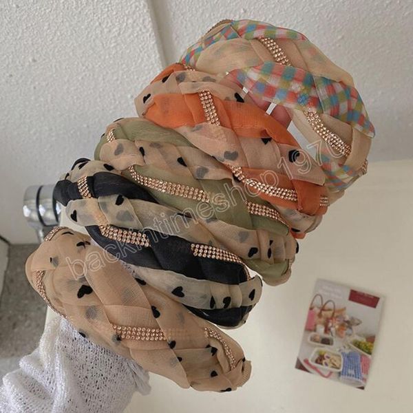 

fashion women hairband patchwork braided headband fresh point headwear autumn turban hair accessories, Slivery;white