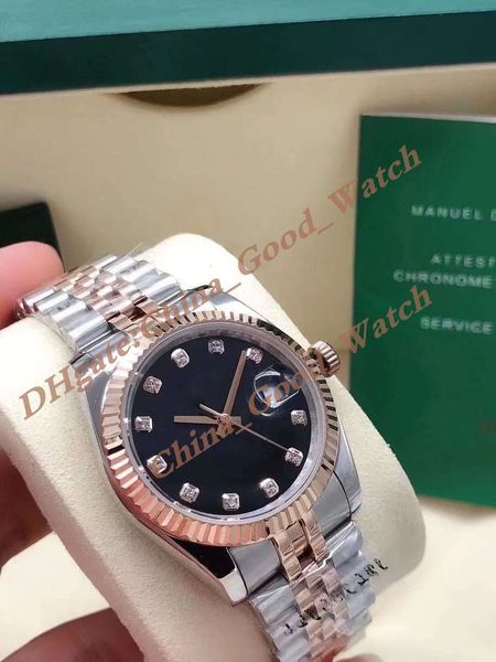 

31mm rose gold black diamond dial watch of women lady date stainless steel jubilee strap automatic movement sapphire gift wristwatches with, Slivery;golden