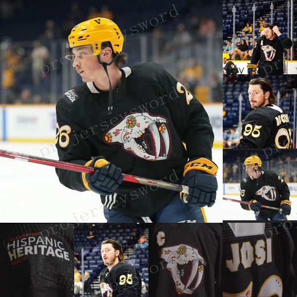 

predators hispanic heritage month jerseys roman josi juuse saros filip forsberg philip tomasino matt duchene ryan johansen tanner jeannot th, Black;red