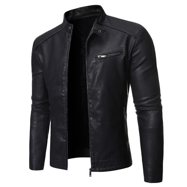 

men's leather faux negizber plus velvet pu men jacket casual solid col 220930, Black