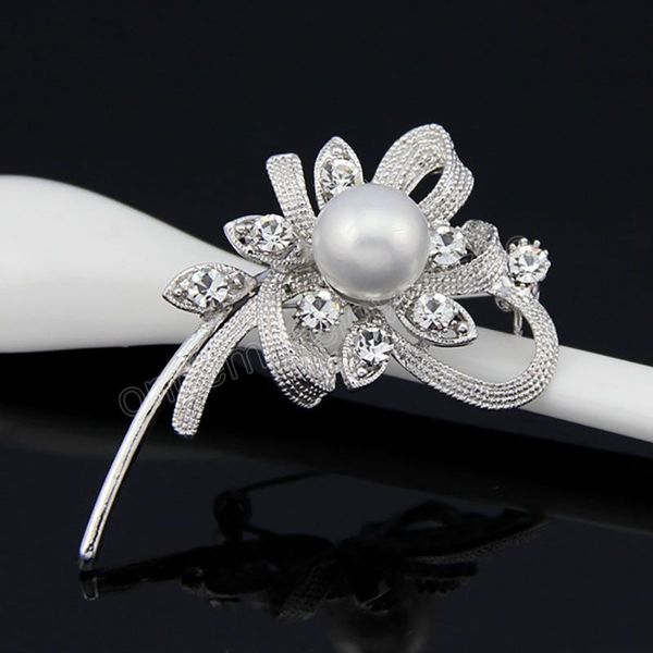 

crystal flower brooch pin business suit wedding formal dress corsage rhinestone brooches for women men fashion jewelry, Gray