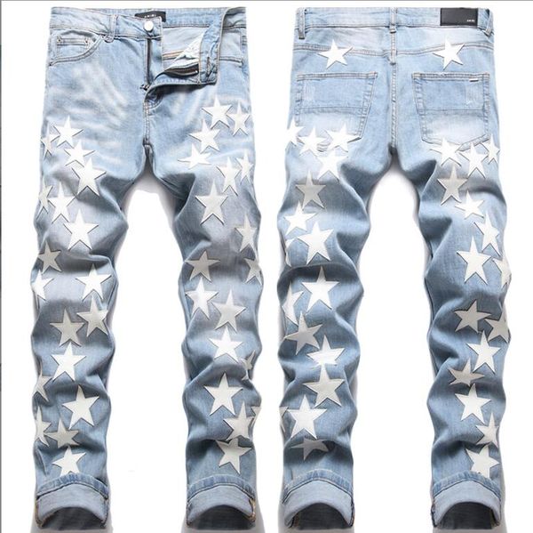 

men's jeans european jean hombre men embroidery patchwork ripped for trend brand motorcycle pant mens skinny 3320 mmgg20, Blue