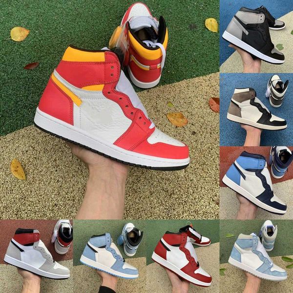 

1 1s men basketball shoes high dark mocha shadow obsidian unc patent university blue light smoke grey chicago twist royal light fusion red