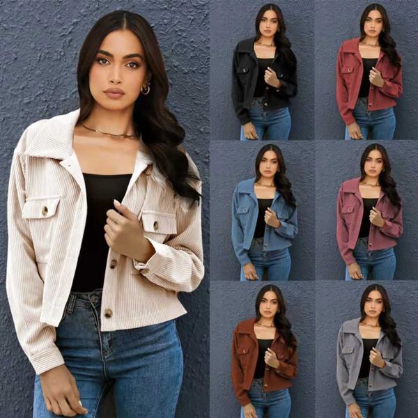 

2021 autumn and winter new style fashion corduroy shirt coat women's, White