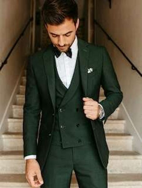

brand new dark green groom tuxedos notch lapel groomsmen wedding dress excellent man jacket blazer 3 piece suit, Black;gray