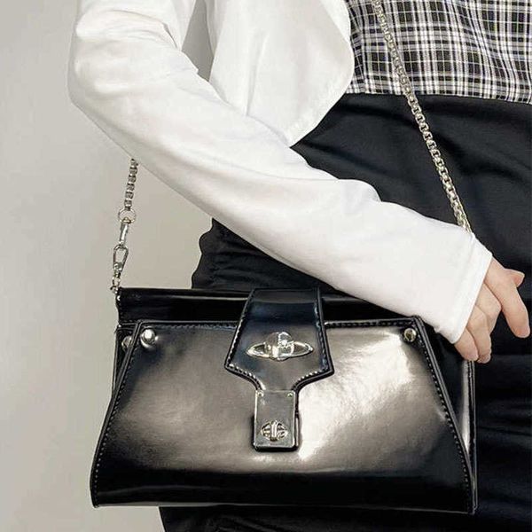 

vivi fashion designer bags black shoulder bag vintage punk style chain bag mini square diagonal handbag selling shiny leather women ja4c