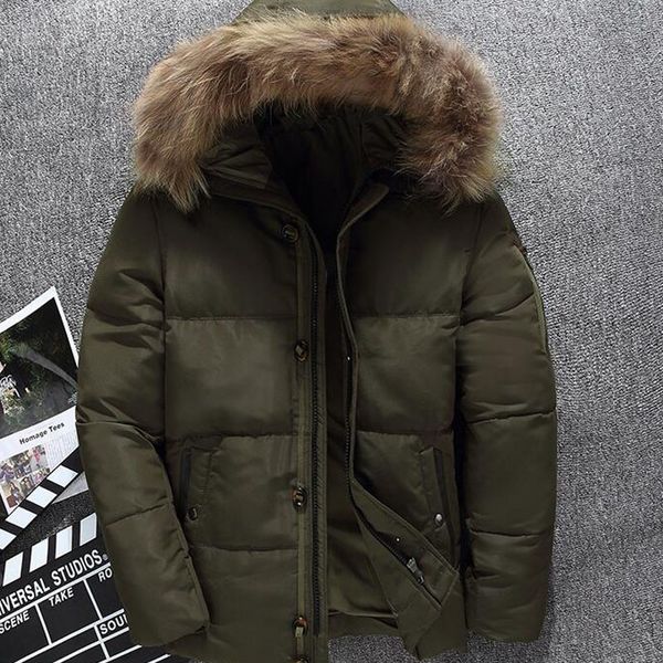 

men's down winter casual windproof coat thick warm fur collar parkas jacket men pockets coats, Black
